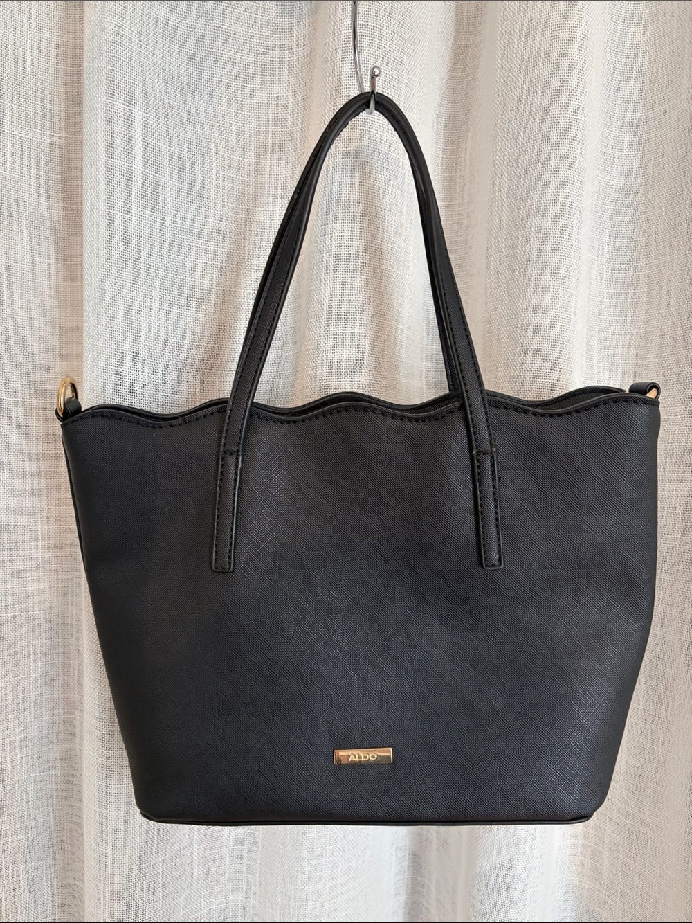 Aldo Black Scalloped-Top Tote with Gold Accent